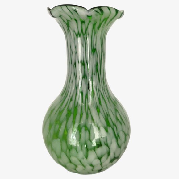 Vintage MCM Hand Blown Green Confetti Glass Vase - Picture 4 of 7